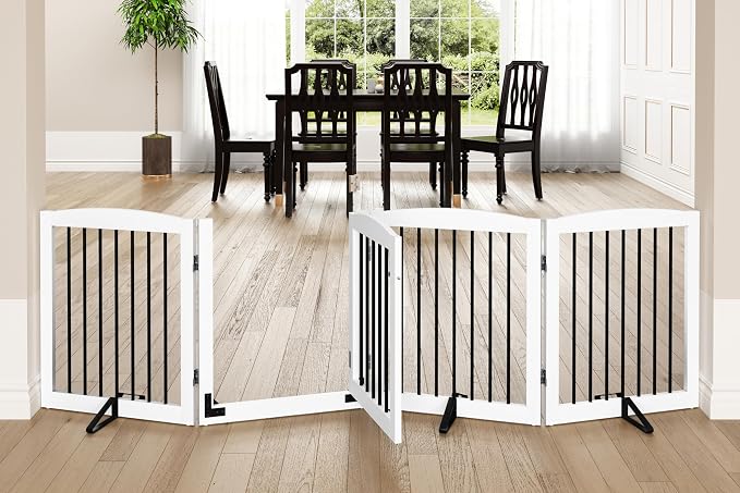 Freestanding Dog Gate with Door, Pet Gate by PUPETPO
