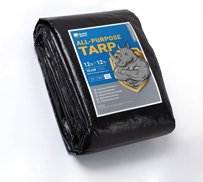 GUARD SHIELD Tarps Heavy Duty Waterproof 12x12 Feet Black Poly Tarp Cover by GUARDSHIELD