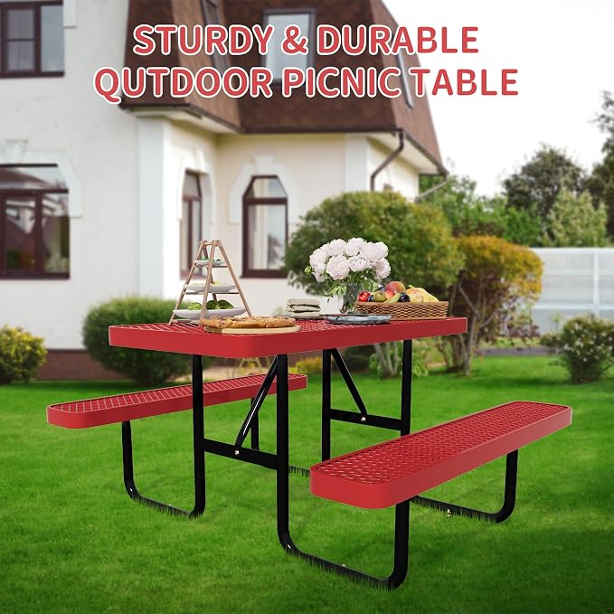 48'' Rectangular Metal Picnic Table - Image 5