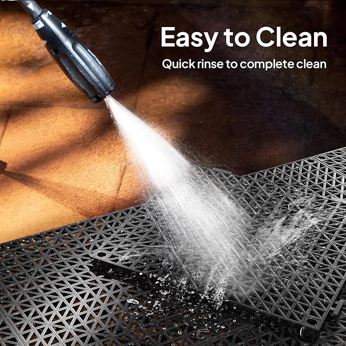 Bonnlo Black Interlocking Floor Tile, Restaurant Drainage Kitchen Mat, - Image 4