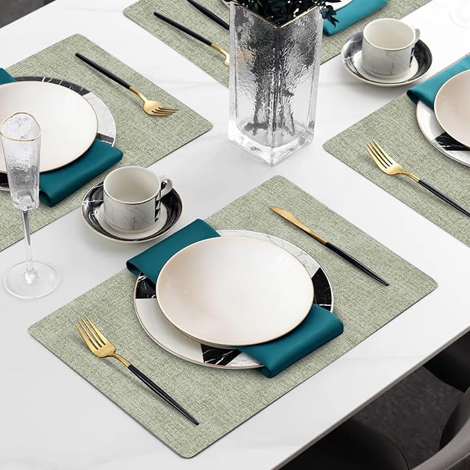 Faux Leather Heat Resistant Spring Placemats Set of 6 – Waterproof Oilproof - Image 2