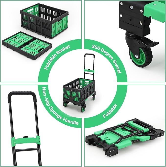 2-in-1 Folding Hand Truck with Basket, Heavy Duty 330LBS Collapsible Cart - Image 5