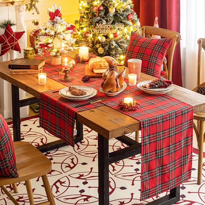 Red Green Plaid Christmas Table Runner, Winter Holiday Table Runners 36 inches - Image 5