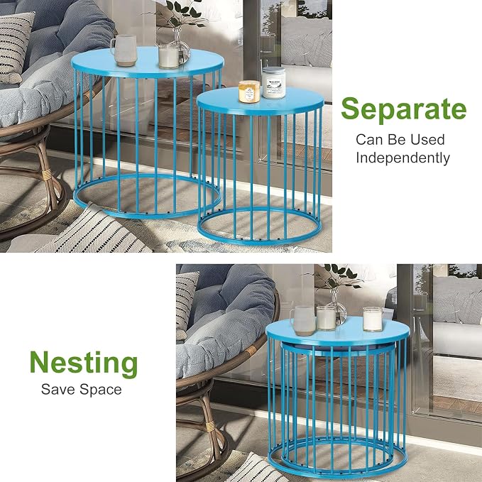 SUNNYPARK Outdoor Side Table Set of 2, Metal Circle Accent End Tables - Image 6