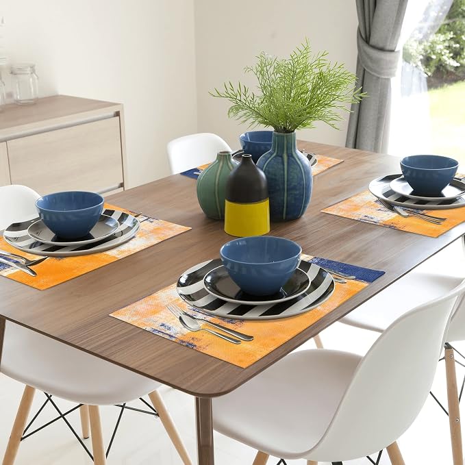 Modern Art Placemats Set of 4 Yellow Abstract Painting Place Mats Washable - Image 6