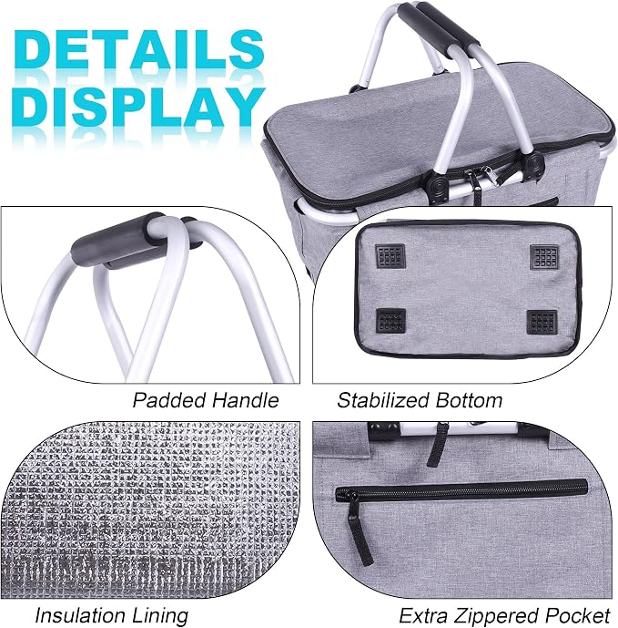 Picnic Basket, SIYUAN Collapsible Shopping Basket Insulated - Image 4