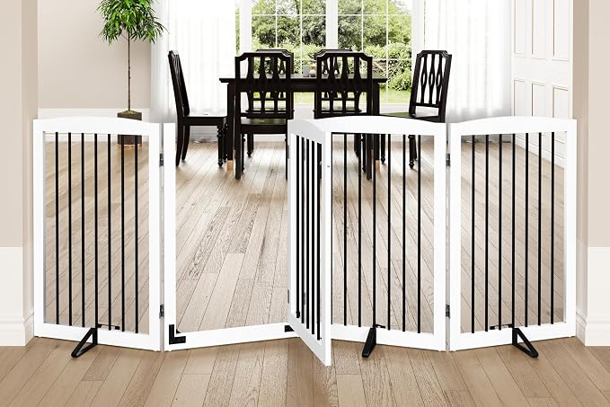 Freestanding Dog Gates with Door Walk Through, 80 inch Wide Gates Indoor by PUPETPO