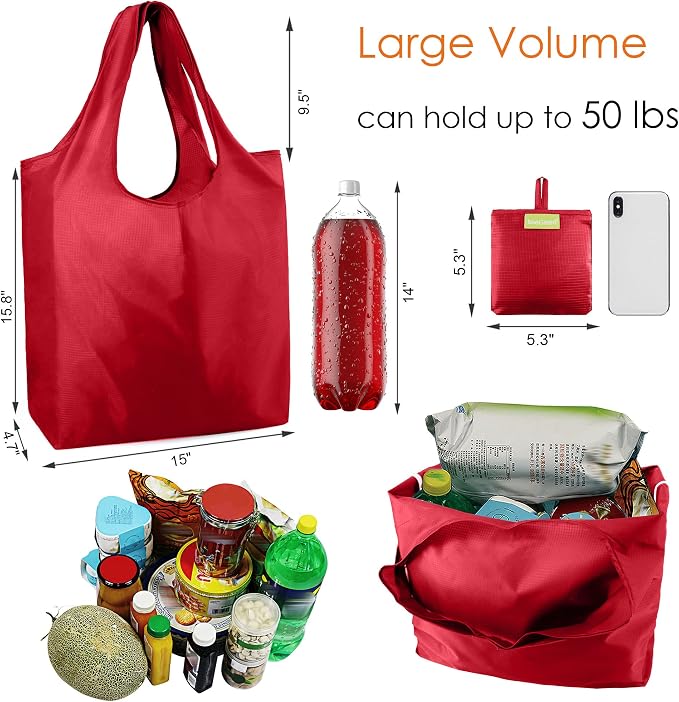BeeGreen Christmas Red Reusable Grocery Bags Shopping Bags Bulk 10 Packs 50LBS - Image 2
