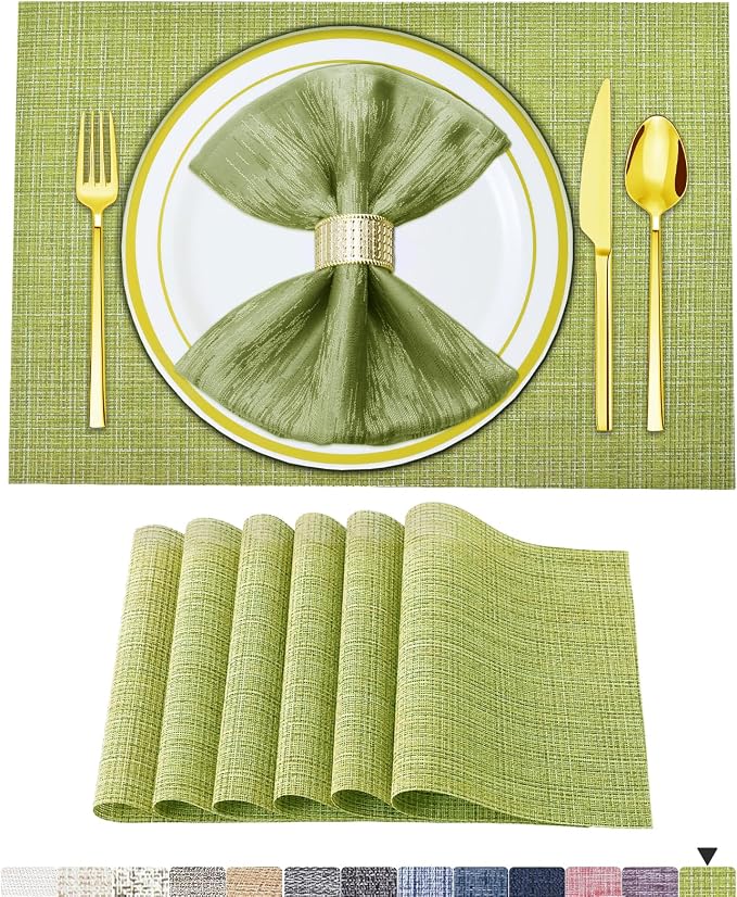 BETEAM Placemats Set of 6, Woven Vinyl Placemat by BETEAM