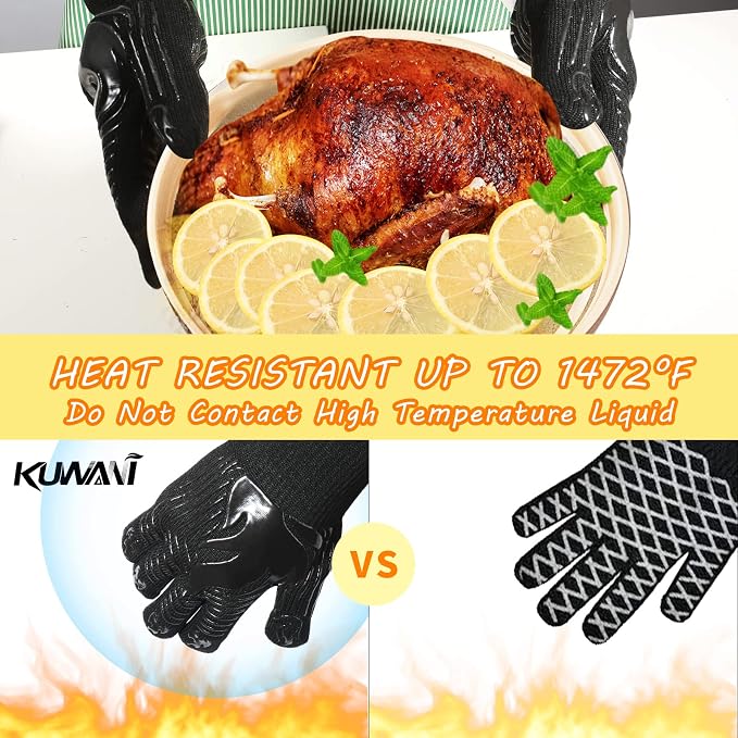BBQ Gloves, 1472°F Heat Resistant Gloves Fireproof Mitts, Grilling Gloves - Image 4