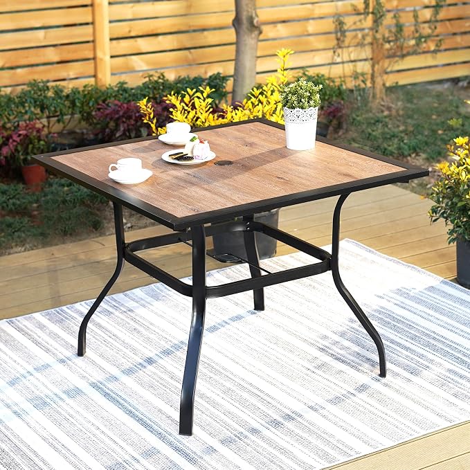 Outdoor Patio Square Dining Table, All Weather Wrought Iron Black Outdoor Table - Image 7