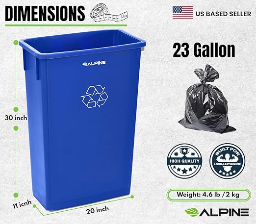 Alpine Commercial Slim Trash Can 23 Gallon - Image 2