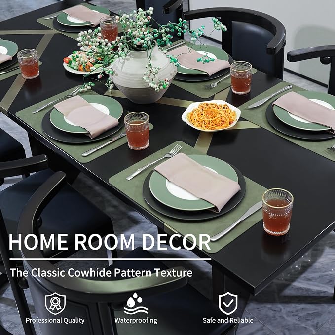 Cowhide Pattern Faux Leather Placemats Set of 6, Heat Resistant Non-Slip - Image 3