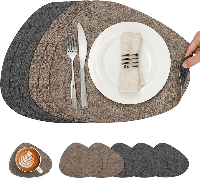 Placemats and Coasters, Washable Reversible Placemats Round Faux Leather by Chitomars