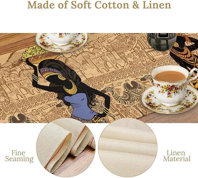 African Black Woman Table Runners, American Art Ethnic Tribe Elephant Table - Image 4