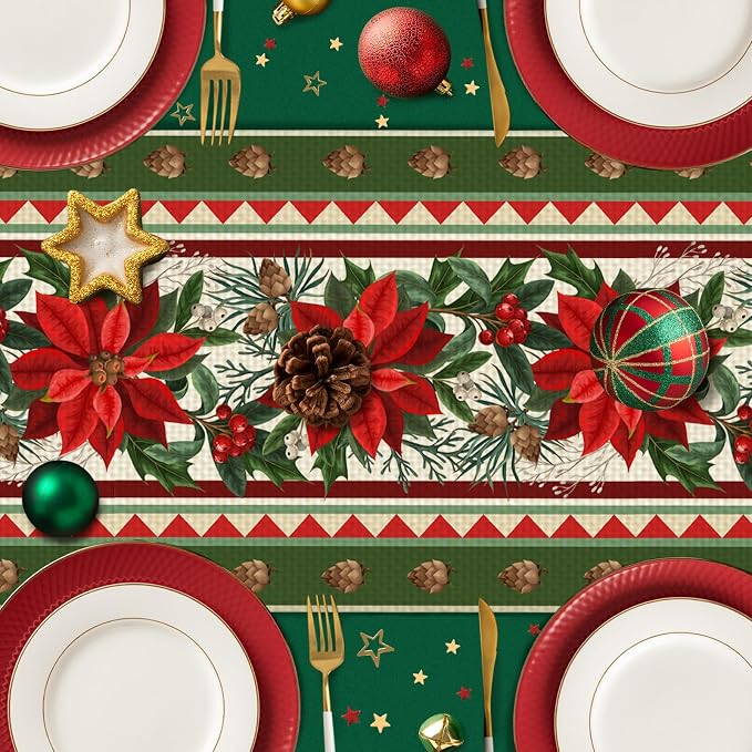 Christmas Flower Table Runner Burlap Kitchen Dining Linen Table Decoration - Image 2