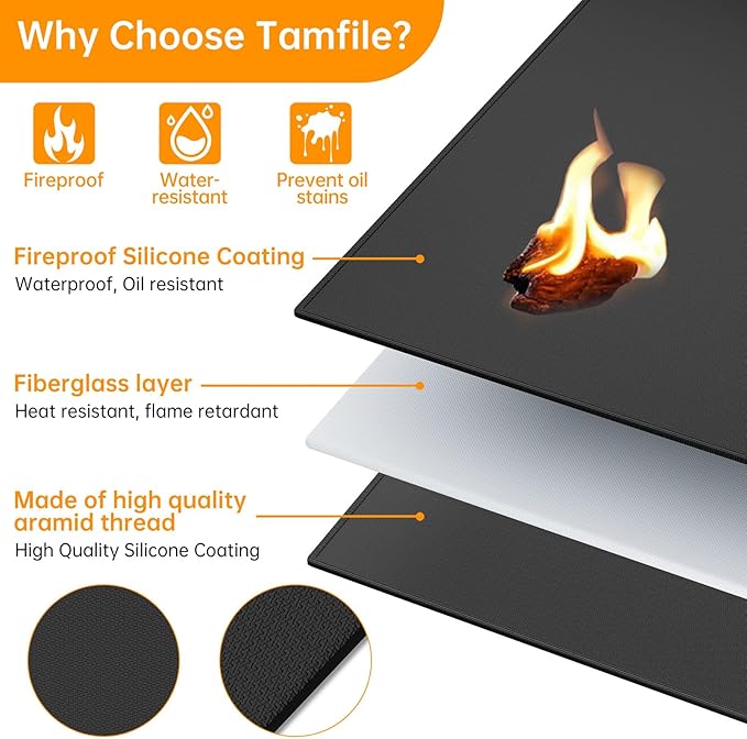 Grill Floor Mat Pad 78 x 48 Inch Black Double-Sided Fiberglass