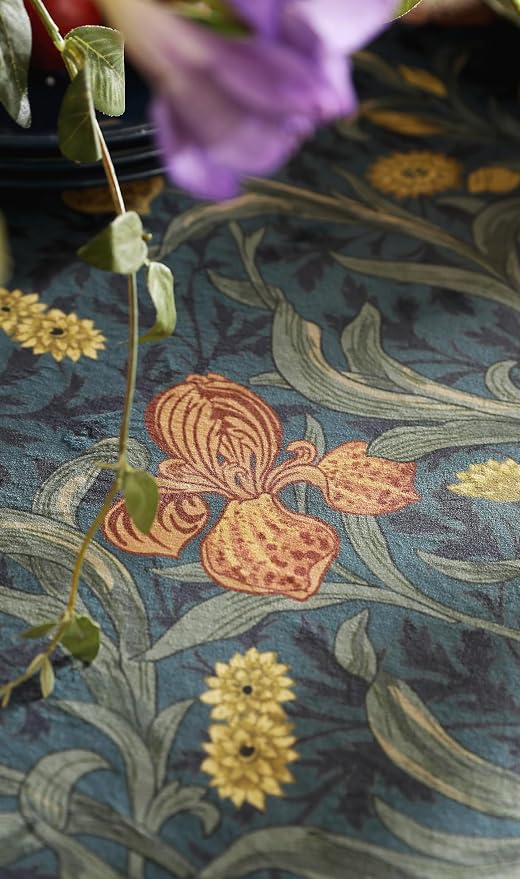 patdrea Designer Vintage Dark Blue Linen Rectangle Tablecloth, French Rustic - Image 8