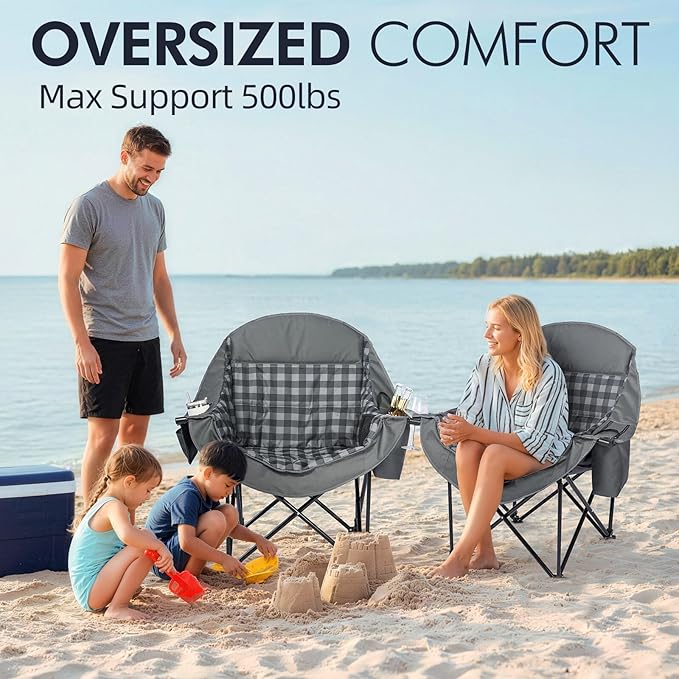 Folding Chairs, Grey Padded Steel-Frame Chair with Cooler Bag