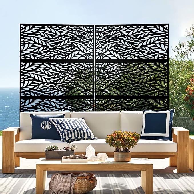 Metal Privacy Screen Outdoor 72" H×47" W, Freestanding Decorative Privacy Screen - Image 4