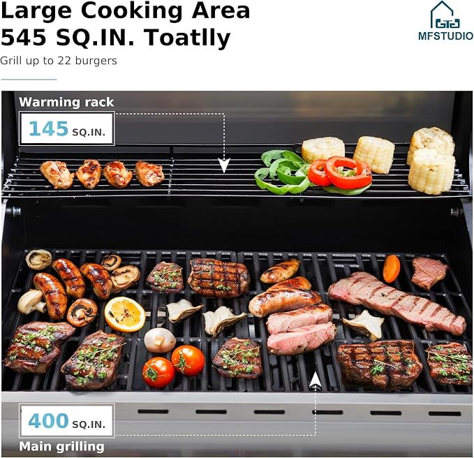 MFSTUDIO 4-Burner Propane Gas Grill, Stainless Steel BBQ Grill - Image 2