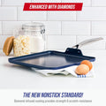 Ceramic Nonstick Griddle Pan, 11-Inch Square, Diamond-Infused, Blue