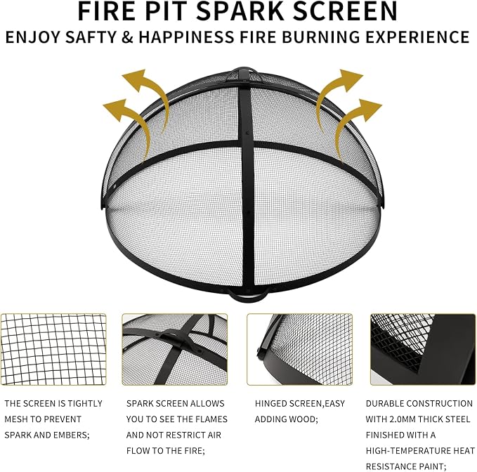 Outdoor Fire Pit Spark Screen Cover Accessory, 36In Patio Round Easy-Opening - Image 6