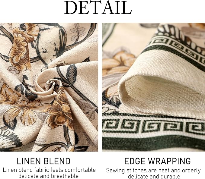 ISAENNE Designer Vintage Linen Tablecloth Rectangular, Floral and Bird Pattern - Image 6