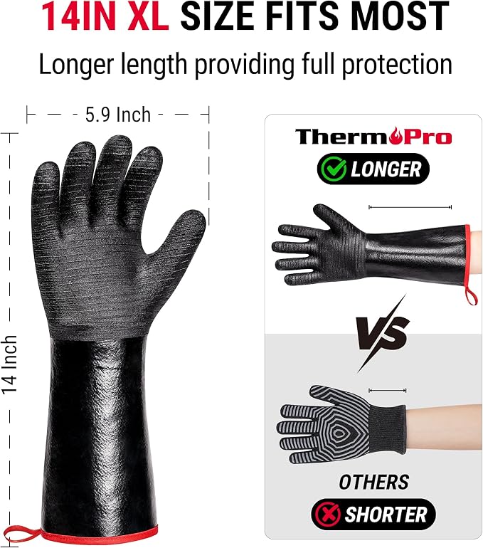 ThermoPro 932°F Heat Resistant BBQ Gloves, Oil & Slip-Resistant Neoprene Oven - Image 5