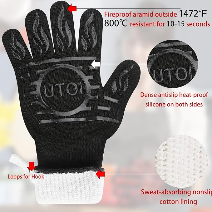 BBQ Grill Gloves, 1472°F Heat Resistant Barbecue Gloves Oven Mitts, Silicone - Image 5