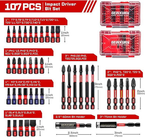 107Pieces Impact Screwdriver Bits Set, Magnetic S2 Steel - Image 2
