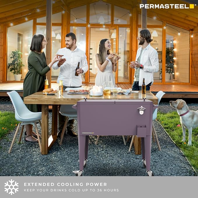 Permasteel 80 Quart Party Cooler, Rolling Ice Chest - Image 2