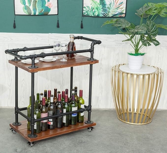 Industrial Pipe Bar Carts/Serving Carts/Kitchen Carts/Wine Rack Carts on Wheels - Image 3