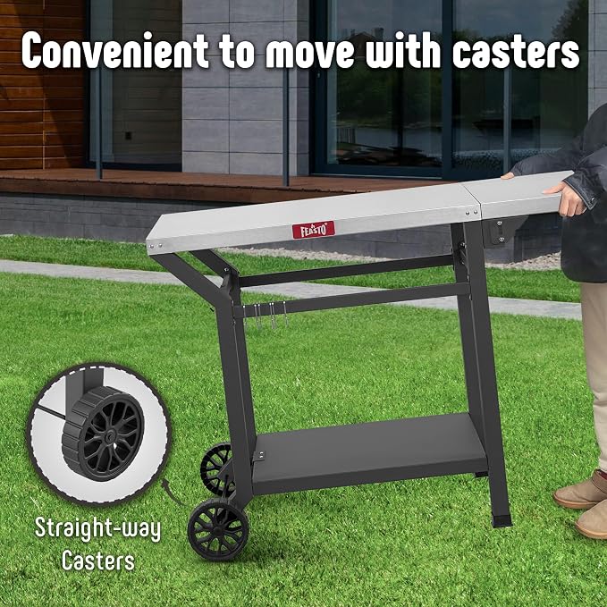 Movable Grill Table with Folding Side Table, Pizza Oven Table as BBQ Food Prep - Image 7