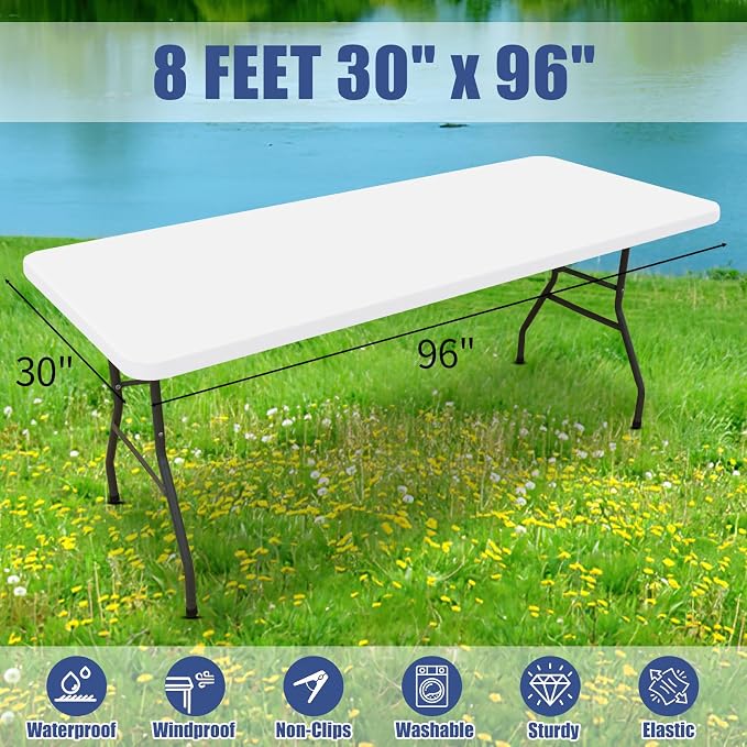 Spandex 8 Foot Rectangle Table Cloth 6 Pack, Elastic Fitted Tablecloths - Image 8