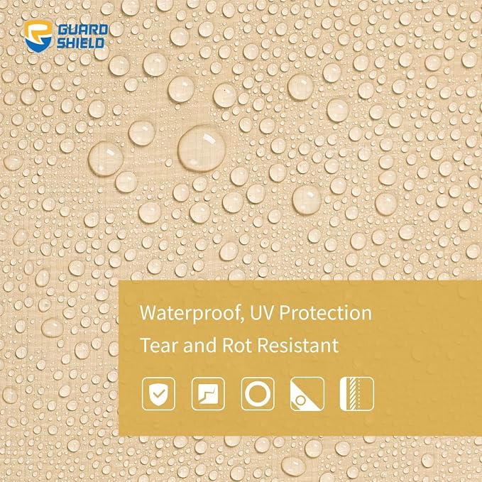 GUARD SHIELD Beige Tarp Heavy Duty Waterproof 12x12 Feet Outdoor Poly Tarps - Image 3