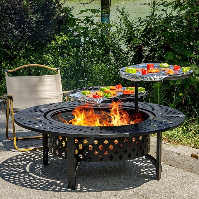47 Inch Fire Pit with 2 Grills, Wood Burning Fire Pits by OutVue-EmbracetheGreatOutdoors