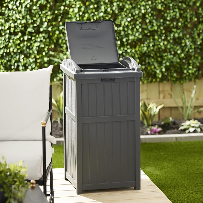 Suncast Outdoor Trash Hideaway, Resin Refuse Container w/ Lid, Cyberspace - Image 7