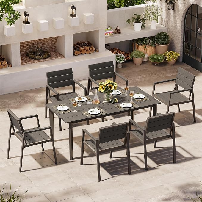 Outdoor Dining Set for 6, Patio Table and Chairs Set by Oasbira