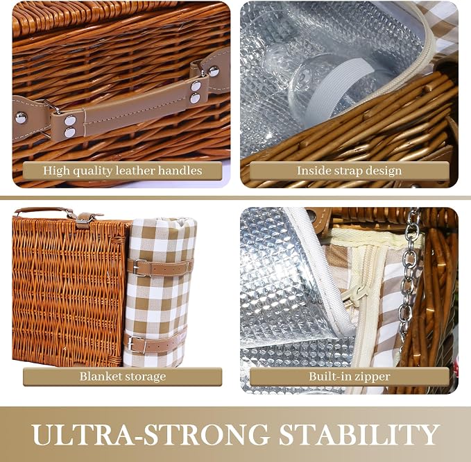 Neti Neti Wicker Picnic Basket for 4 - Image 5