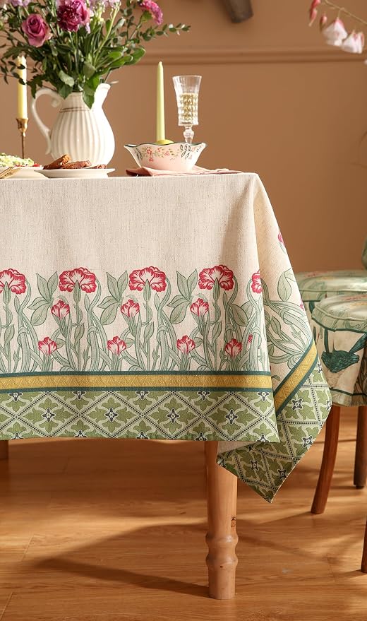 patdrea Designer Vintage Linen Rectangle Table Cloth, Floral Leaves Pattern - Image 8