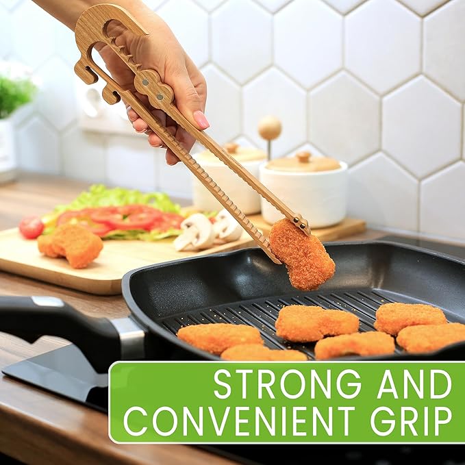 Tongs: Crocodile Shape, One-Piece Ash Wood, Kid-Friendly Design