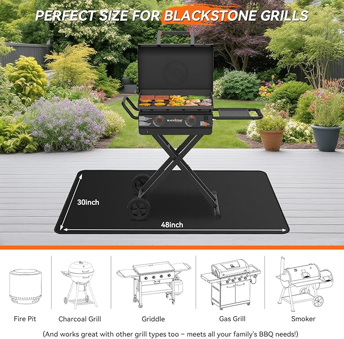 Grill Floor Mat 48x30 Inch Fiberglass Fireproof Double-Sided Deck Protector