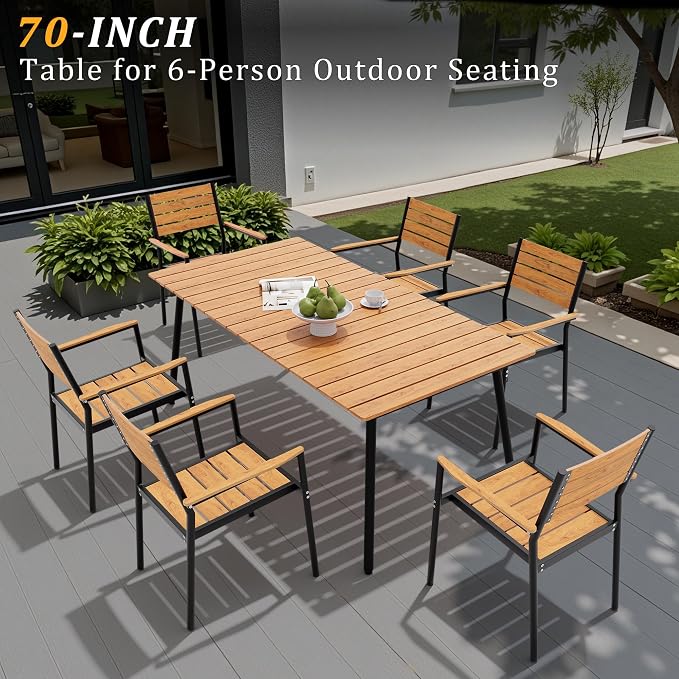 70" Patio Outdoor Dining Table for 4-6, Weather-Resistant Wood-Grain Top - Image 5