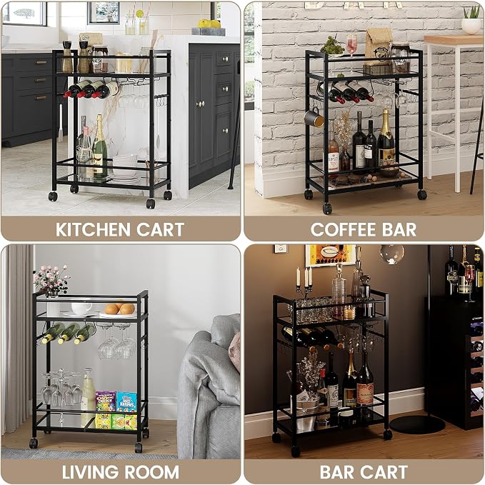 Bar Cart with Wine Rack, Serving Cart - Image 4