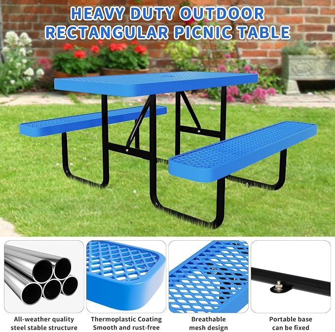 4FT Picnic Tables for Outdoors, Rectangular Commercial Metal Picnic Table Bench - Image 4