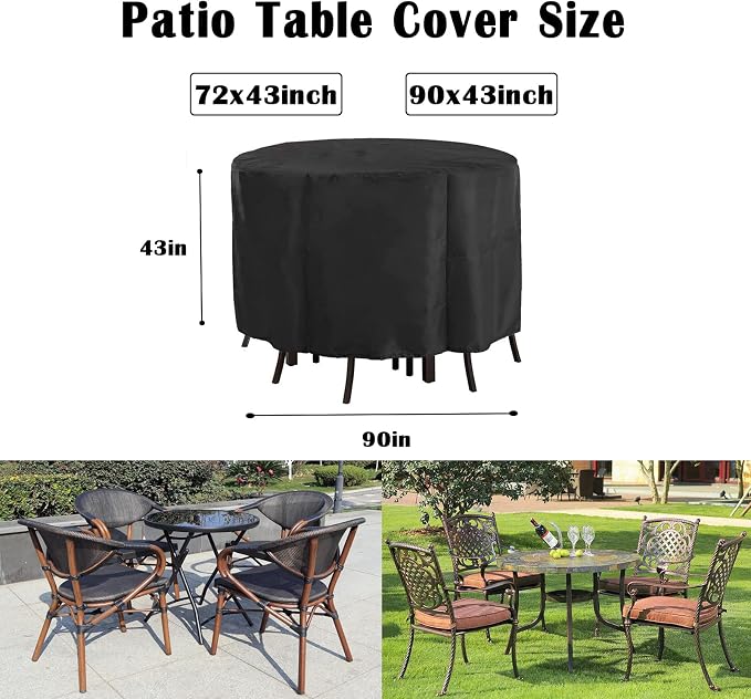 Kingling Patio Furniture Covers Waterproof, Round Patio Table Cover 90 inch - Image 2