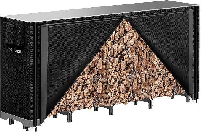 8ft Firewood Rack Outdoor with Cover, Heavy Duty Wood Racks Outdoor by MarsExplo