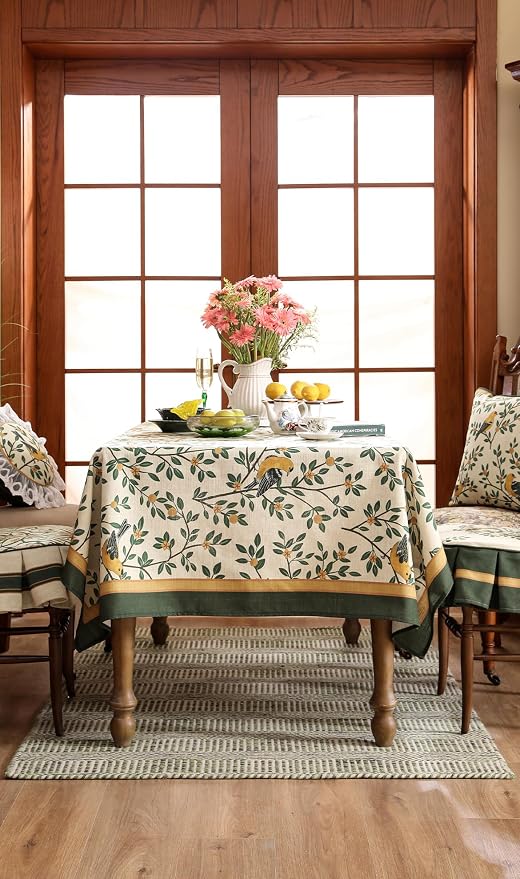 patdrea Designer Green French Linen Rectangular Tablecloth, Vintage Durable - Image 7
