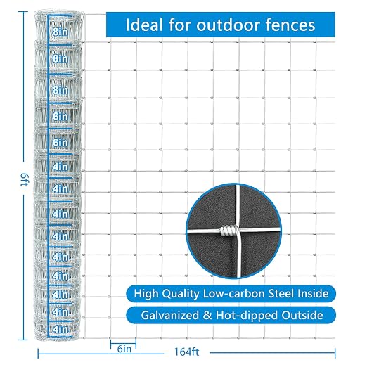 Farm Fence 6ft x 164ft Heavy Zinc Coating Cattle Deer Goat Fence, Galvanized - Image 3
